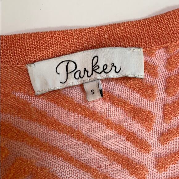 Parker sheer pullover casual top fine gauge knit peach short sleeve size S - Picture 3 of 6